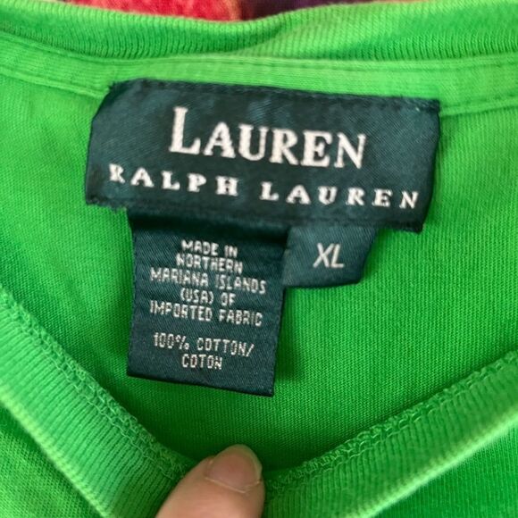 Lauren Ralph Lauren Green T Shirt Tee Mini Pocket Embroidered Logo Size XL - Picture 4 of 5